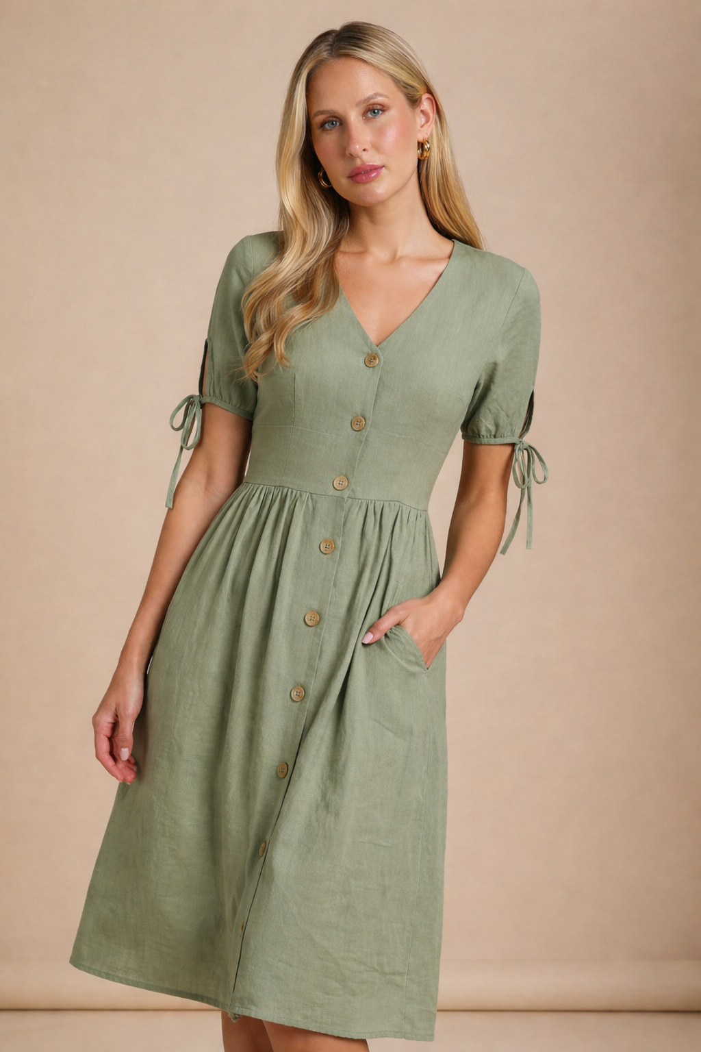 100% Linen Midi Dress MAYA