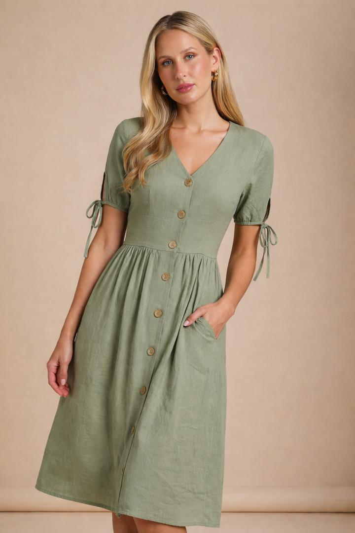 100% Linen Midi Dress MAYA