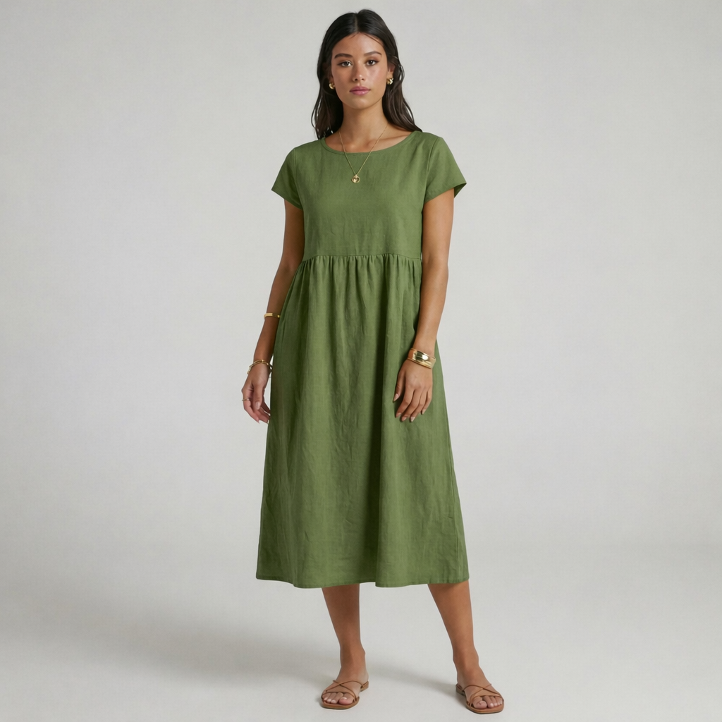 100% Linen Midi Dress LINDSEY