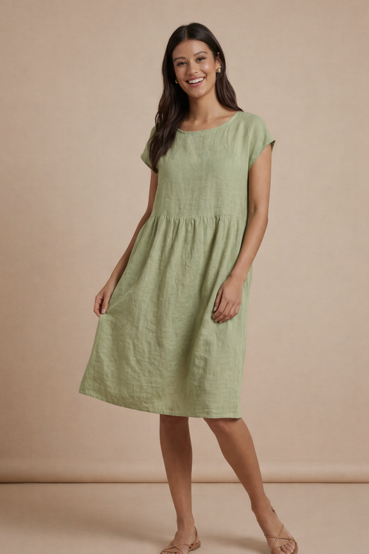 100% Linen Midi Dress MAYLENE