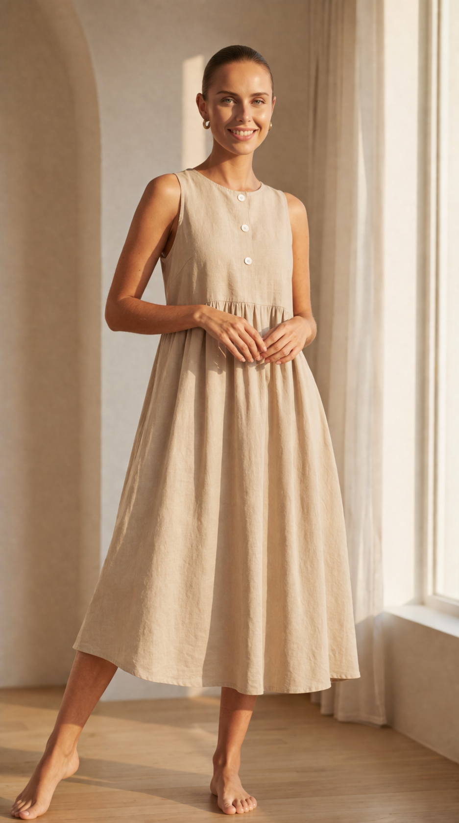 100% Linen Midi Dress MARA