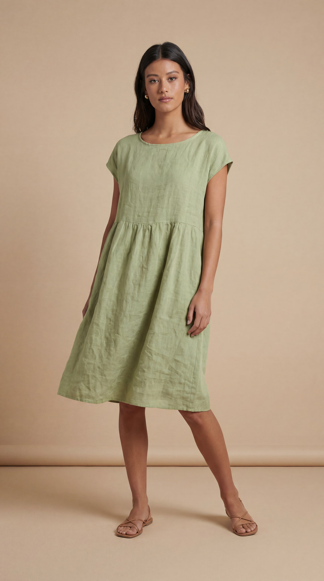100% Linen Midi Dress MAYLENE