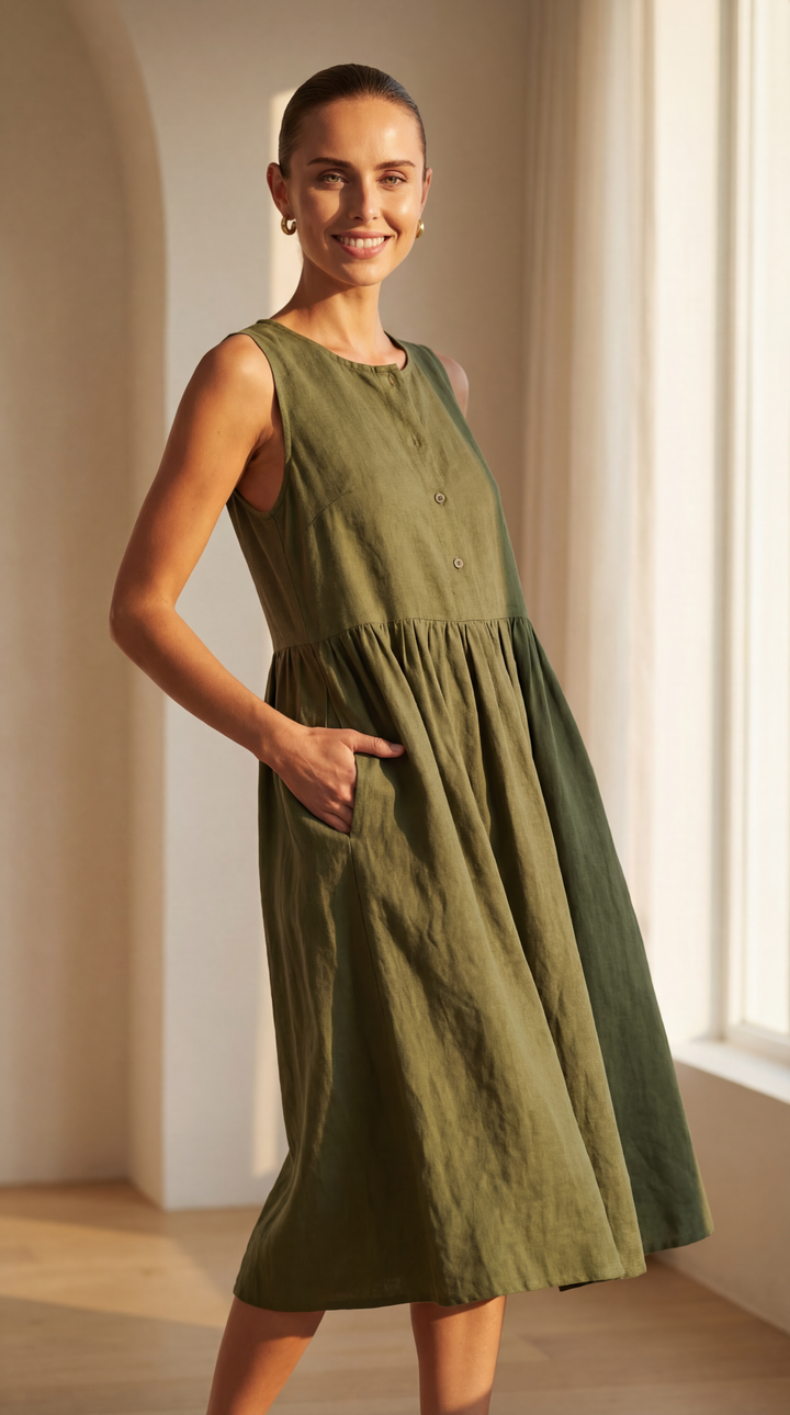 100% Linen Midi Dress MARA