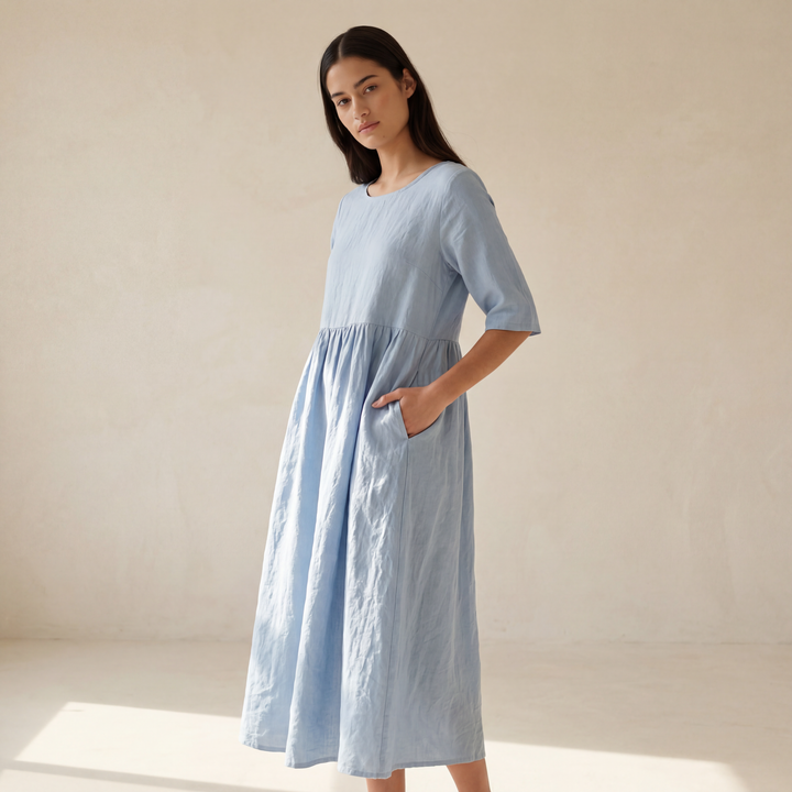 100% Linen Midi Dress LINDSEY